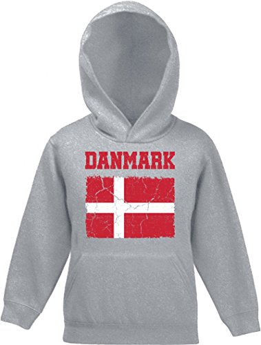 ShirtStreet Dänemark Denmark Fußball WM Fanfest Gruppen Kinder Hoodie Kapuzenpullover Mädchen Jungen Wappen Danmark, Größe: 152,Graumeliert von ShirtStreet