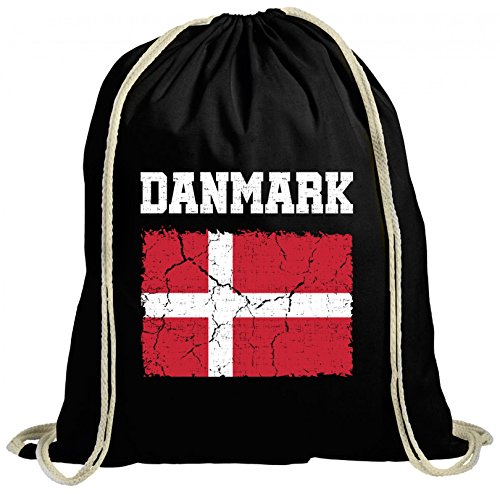 Shirtstreet Dänemark Denmark Fußball WM Fanfest Gruppen natur Turnbeutel Rucksack Gymsac Wappen Danmark, Größe: onesize,schwarz natur von Shirtstreet