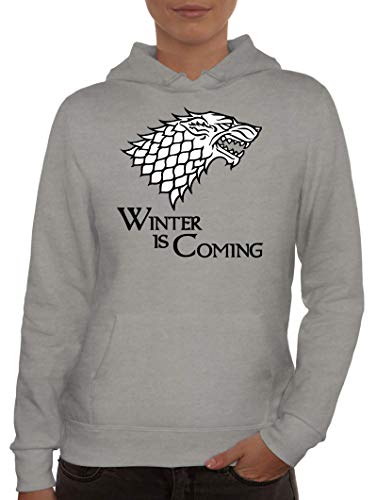 ShirtStreet Damen Hoodie Frauen Kapuzenpullover Wolf - Winter is Coming, Größe: S,Graumeliert von ShirtStreet