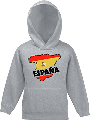 ShirtStreet Espana Spain Fußball WM Fanfest Gruppen Kinder Hoodie Kapuzenpullover Mädchen Jungen Land Spanien, Größe: 140,Graumeliert von ShirtStreet