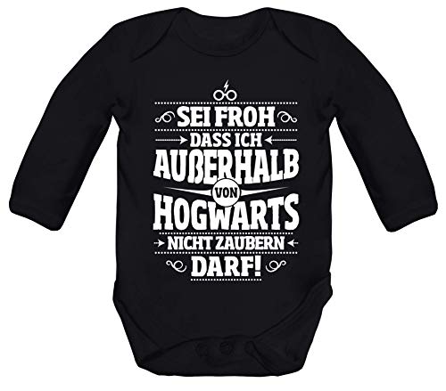 ShirtStreet Fanartikel Fan Kult Film Strampler Bio Baby Body Bodysuit Langarm Jungen Mädchen Außerhalb von Hogwarts, Größe: 3-6 Monate,Black von ShirtStreet