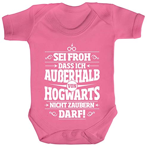 ShirtStreet Fanartikel Fan Kult Film Strampler Bio Baumwoll Baby Body Kurzarm Jungen Mädchen Außerhalb von Hogwarts, Größe: 0-3 Monate,Bubble Gum Pink von ShirtStreet