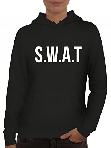 ShirtStreet Fasching Karneval Damen Kapuzenpullover mit SWAT Kostüm 1 Motiv, Größe: L,Schwarz von ShirtStreet