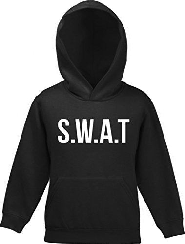 ShirtStreet Fasching Karneval Kinder Kids Kapuzen Hoodie - Pullover mit SWAT Kostüm 1 Motiv, Größe: 116,Schwarz von ShirtStreet