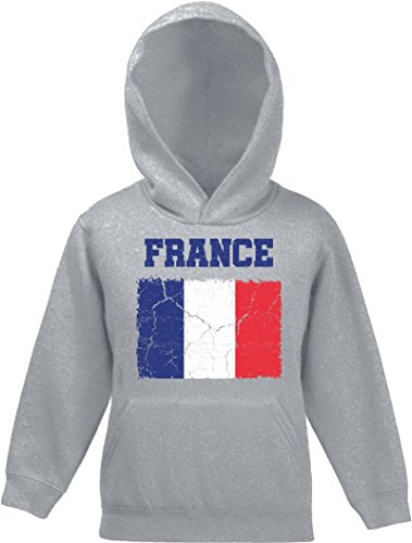 ShirtStreet Frankreich Fußball WM Fanfest Gruppen Fan Kinder Hoodie Kapuzenpullover Mädchen Jungen Wappen France, Größe: 140,Graumeliert von ShirtStreet