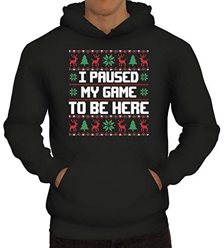 ShirtStreet Gamer Herren Hoodie Männer Kapuzenpullover Ugly Christmas I Paused My Game to Be Here, Größe: 3XL,Schwarz von ShirtStreet