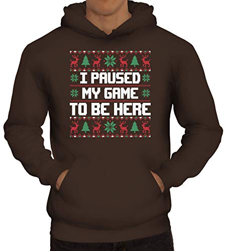 ShirtStreet Gamer Herren Hoodie Männer Kapuzenpullover Ugly Christmas I Paused My Game to Be Here, Größe: L,braun von ShirtStreet