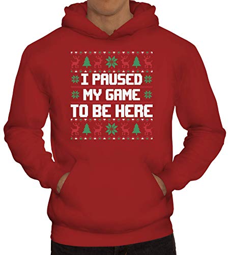 ShirtStreet Gamer Herren Hoodie Männer Kapuzenpullover Ugly Christmas I Paused My Game to Be Here, Größe: S,Rot von ShirtStreet