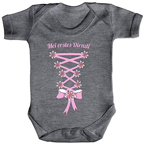 ShirtStreet Gaudi Wiesn Oktoberfest Strampler Bio Baumwoll Baby Body Kurzarm Jungen Mädchen Oktoberfest - Dirndl, Größe: 0-3 Monate,Heather Grey Melange von ShirtStreet