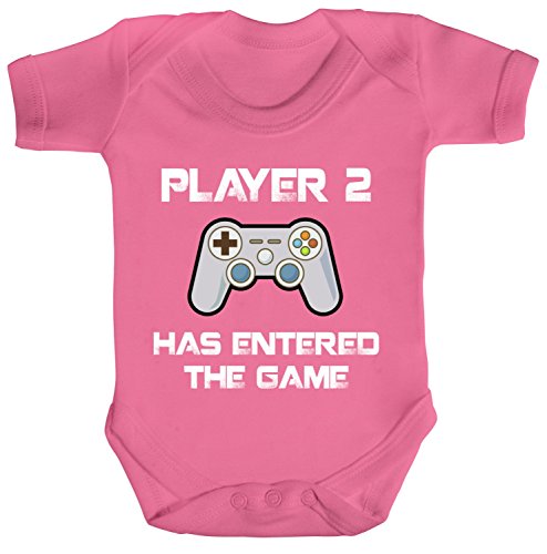 ShirtStreet Geek Nerd Gamer Strampler Bio Baumwoll Baby Body kurzarm Jungen Mädchen Player 2 has entered the Game, Größe: 0-3 Monate,Bubble Gum Pink von ShirtStreet