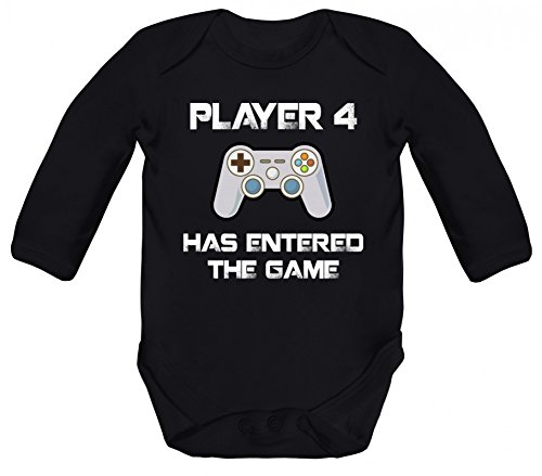 Shirtstreet Geek Nerd Strampler Bio Baby Body Bodysuit Langarm Jungen Mädchen Player 4 Has Entered The Game, Größe: 3-6 Monate,Black von Shirtstreet
