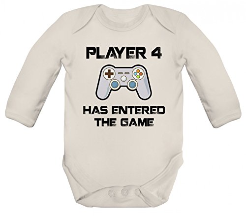 ShirtStreet Geek Nerd Strampler Bio Baby Body Bodysuit Langarm Jungen Mädchen Player 4 Has Entered The Game, Größe: 6-12 Monate,Organic Natural von ShirtStreet