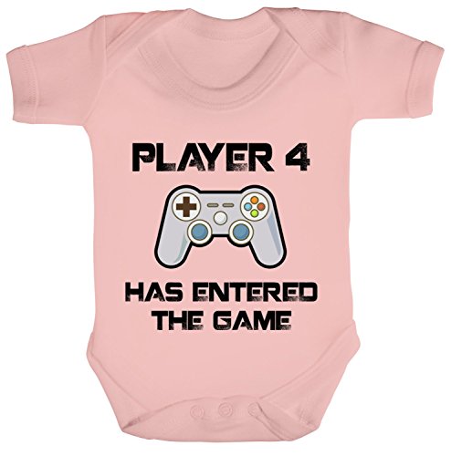 Shirtstreet Geek Nerd Strampler Bio Baumwoll Baby Body Kurzarm Jungen Mädchen Player 4 Has Entered The Game, Größe: 0-3 Monate,Powder Pink von ShirtStreet