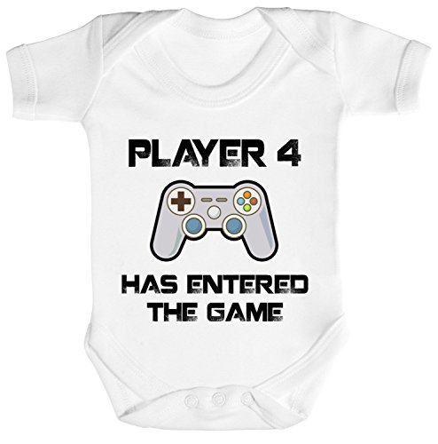 ShirtStreet Geek Nerd Strampler Bio Baumwoll Baby Body Kurzarm Jungen Mädchen Player 4 Has Entered The Game, Größe: 3-6 Monate,White von ShirtStreet