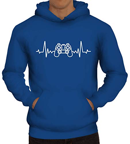 ShirtStreet Geschenk für Gamer Herren Hoodie Männer Kapuzenpullover Heartbeat Gamer, Größe: 3XL,Royal Blau von ShirtStreet