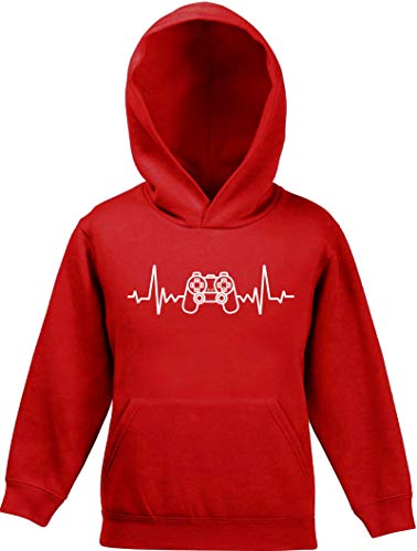 ShirtStreet Geschenk für Gamer Kinder Hoodie Kapuzenpullover Mädchen Jungen Heartbeat Gamer, Größe: 152,Rot von ShirtStreet