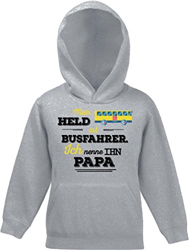 ShirtStreet Geschenk zum Vatertag Kinder Hoodie Kapuzenpullover Mädchen Jungen Papa - Mein Held ist Busfahrer, Größe: 152,Graumeliert von ShirtStreet