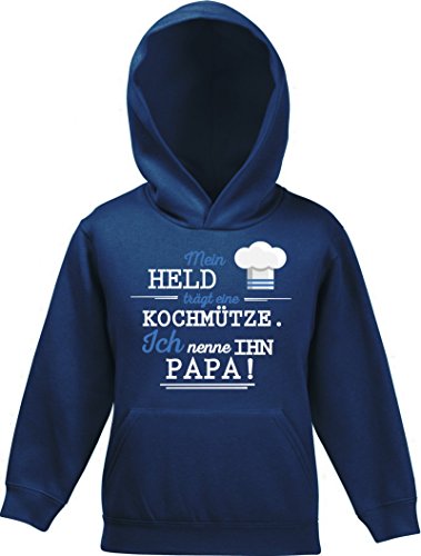 ShirtStreet Geschenk zum Vatertag Koch Kinder Hoodie Kapuzenpullover Mädchen Jungen Papa - Mein Held trägt eine Kochmütze, Größe: 116,Navy von ShirtStreet