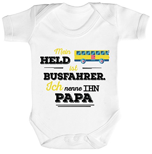 ShirtStreet Geschenk zum Vatertag Strampler Bio Baumwoll Baby Body kurzarm Jungen Mädchen Papa - Mein Held ist Busfahrer, Größe: 3-6 Monate,White von ShirtStreet