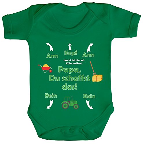 ShirtStreet Geschenk zum Vatertag Trecker Traktor Strampler Bio Baumwoll Baby Body kurzarm Jungen Mädchen Landwirt - Papa Du schaffst das, Größe: 0-3 Monate,Kelly Green von ShirtStreet