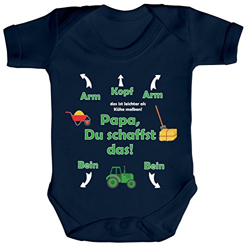 ShirtStreet Geschenk zum Vatertag Trecker Traktor Strampler Bio Baumwoll Baby Body kurzarm Jungen Mädchen Landwirt - Papa Du schaffst das, Größe: 0-3 Monate,Nautical Navy von ShirtStreet