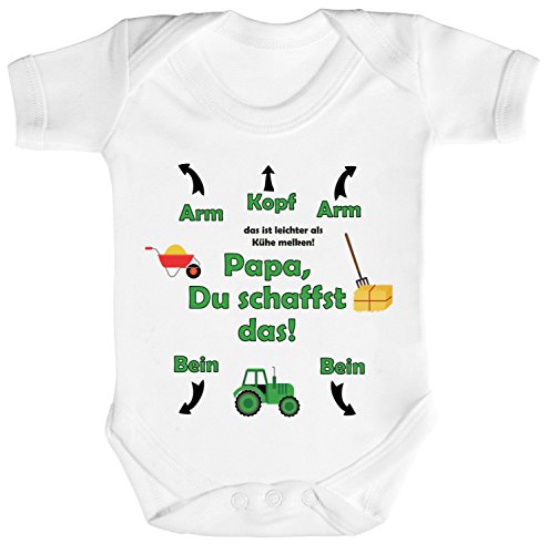 ShirtStreet Geschenk zum Vatertag Trecker Traktor Strampler Bio Baumwoll Baby Body kurzarm Jungen Mädchen Landwirt - Papa Du schaffst das, Größe: 3-6 Monate,White von ShirtStreet