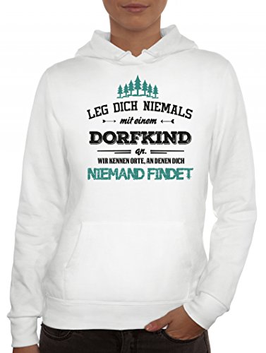 ShirtStreet Geschenkidee Geburtstag Damen Kapuzenpullover mit Dorfkind - wir kennen Orte Motiv, Größe: M,Weiß von ShirtStreet