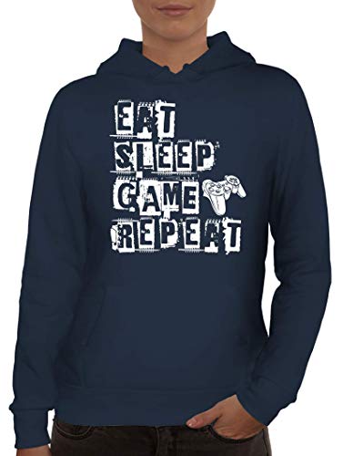 ShirtStreet Geschenkidee für Gamer Gaming Damen Hoodie Frauen Kapuzenpullover Gamer - Eat Sleep Game Repeat, Größe: XL,Navy von ShirtStreet