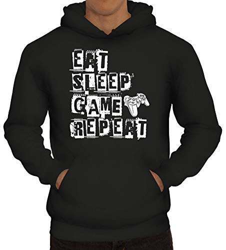 ShirtStreet Geschenkidee für Gamer Gaming Herren Hoodie Männer Kapuzenpullover Gamer - Eat Sleep Game Repeat, Größe: 3XL,Schwarz von ShirtStreet