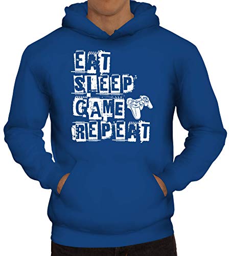 ShirtStreet Geschenkidee für Gamer Gaming Herren Hoodie Männer Kapuzenpullover Gamer - Eat Sleep Game Repeat, Größe: S,Royal Blau von ShirtStreet