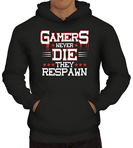 ShirtStreet Geschenkidee für Gamer Gaming Herren Hoodie Männer Kapuzenpullover Gamers Never Die, Größe: XL,Schwarz von ShirtStreet