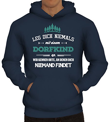 ShirtStreet Herren Hoodie Männer Kapuzenpullover Leg Dich Niemals mit einem Dorfkind an, Größe: L,Navy von ShirtStreet