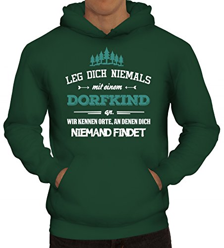 ShirtStreet Herren Hoodie Männer Kapuzenpullover Leg Dich Niemals mit einem Dorfkind an, Größe: M,dunkelgrün von ShirtStreet