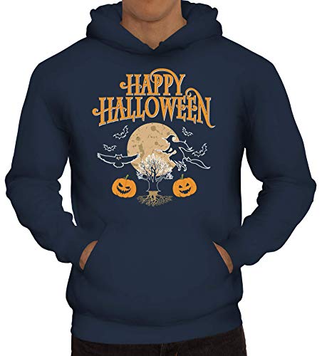 ShirtStreet Hexen Grusel Gruppen Herren Hoodie Männer Kapuzenpullover Happy Halloween 2, Größe: XXL,Navy von ShirtStreet