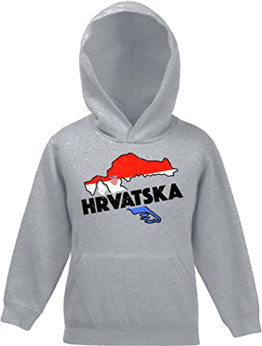 ShirtStreet Hrvatska Croatia Fußball WM Fanfest Gruppen Kinder Hoodie Kapuzenpullover Mädchen Jungen Land Kroatien, Größe: 116,Graumeliert von ShirtStreet