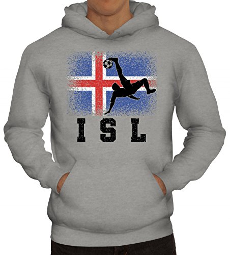 ShirtStreet Island Fußball WM Fanfest Gruppen Fan Herren Hoodie Männer Kapuzenpullover Iceland Football Player, Größe: L,Graumeliert von ShirtStreet