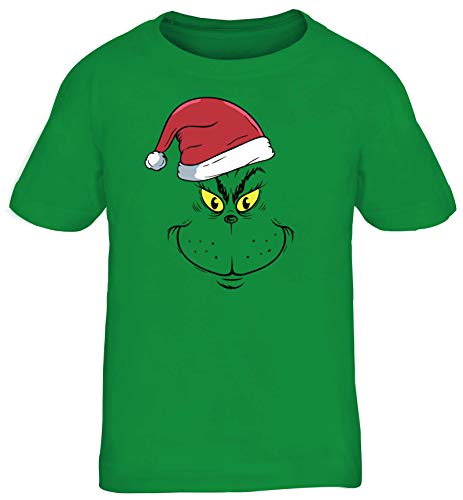 ShirtStreet Kinder T-Shirt Rundhals Mädchen Jungen Weihnachtsmuffel Face, Größe: 110/116,Kelly Green von ShirtStreet