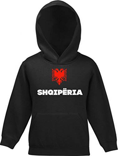 ShirtStreet Länder Wappen Tirana Länder Kinder Hoodie Kapuzenpullover Mädchen Jungen Flagge Albanien, Größe: 128,Schwarz von ShirtStreet