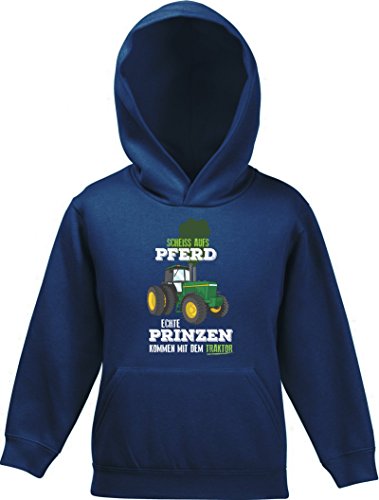 ShirtStreet Landwirt Kinder Kids Kapuzen Hoodie - Pullover mit Echte Prinzen kommen mit dem Traktor Motiv, Größe: 152,Navy von ShirtStreet