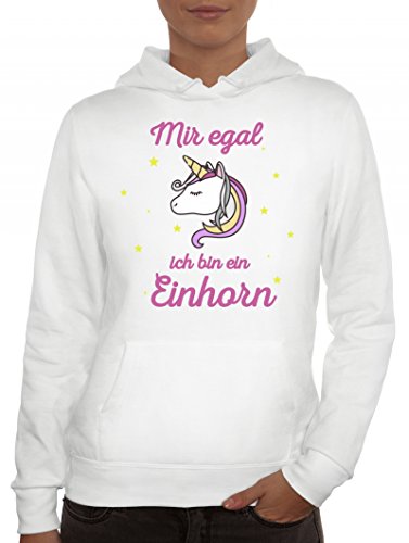 ShirtStreet Lustiger Unicorn Damen Kapuzenpullover Mir egal ich Bin EIN Einhorn, Größe: L,Weiß von ShirtStreet