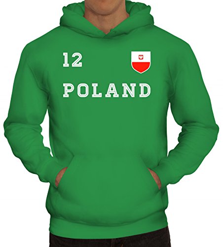 ShirtStreet Polska Poland Fußball WM Fanfest Gruppen Herren Hoodie Männer Kapuzenpullover Trikot Polen, Größe: XXL,Kelly Green von ShirtStreet