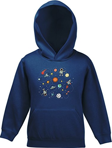 ShirtStreet Raumfahrer Kinder Kids Kapuzen Hoodie - Pullover mit Astronauten im Weltall Motiv, Größe: 128,Navy von ShirtStreet