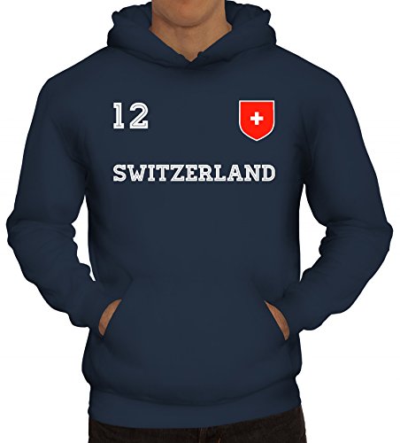 ShirtStreet Swiss Fußball WM Fanfest Gruppen Herren Hoodie Männer Kapuzenpullover Trikot Schweiz, Größe: XL,Navy von ShirtStreet