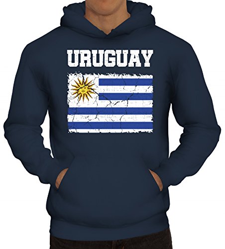 ShirtStreet Trikot Fußball WM Fanfest Gruppen Fan Herren Hoodie Männer Kapuzenpullover Wappen Uruguay, Größe: 3XL,Navy von ShirtStreet