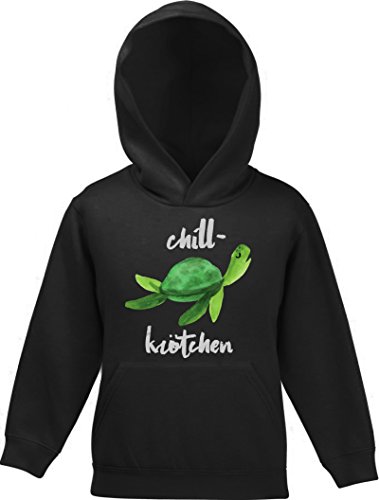 ShirtStreet Turtle Schildkröte Kinder Kids Kapuzen Hoodie - Pullover mit Chillkrötchen 2 Motiv, Größe: 116,Schwarz von ShirtStreet