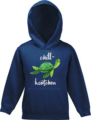 ShirtStreet Turtle Schildkröte Kinder Kids Kapuzen Hoodie - Pullover mit Chillkrötchen 2 Motiv, Größe: 128,Navy von ShirtStreet