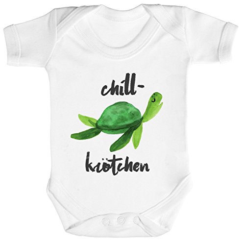 ShirtStreet Turtle Schildkröte Strampler Bio Baumwoll Baby Body kurzarm Jungen Mädchen Chillkrötchen 2, Größe: 3-6 Monate,White von ShirtStreet