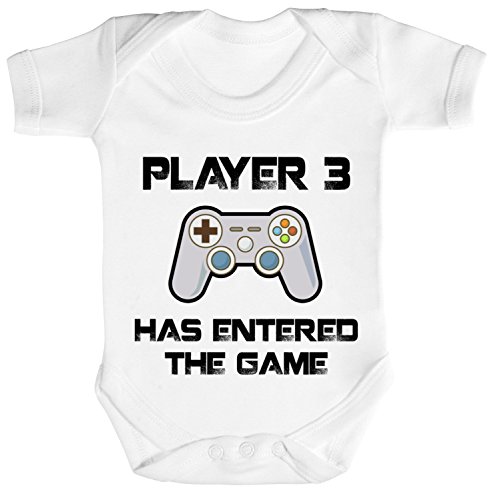 ShirtStreet Vatertag Gamer Geek Nerd Strampler Bio Baumwoll Baby Body kurzarm Player 3 has entered the Game, Größe: 0-3 Monate,White von ShirtStreet