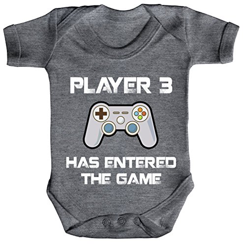 ShirtStreet Vatertag Gamer Geek Nerd Strampler Bio Baumwoll Baby Body kurzarm Player 3 has entered the Game, Größe: 3-6 Monate,Heather Grey Melange von ShirtStreet