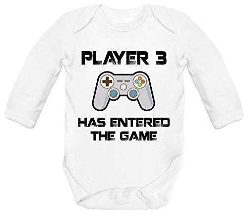 ShirtStreet Vatertag Gamer Geek Nerd Strampler Bio Baumwoll Baby Body langarm Player 3 has entered the Game, Größe: 3-6 Monate,White von ShirtStreet